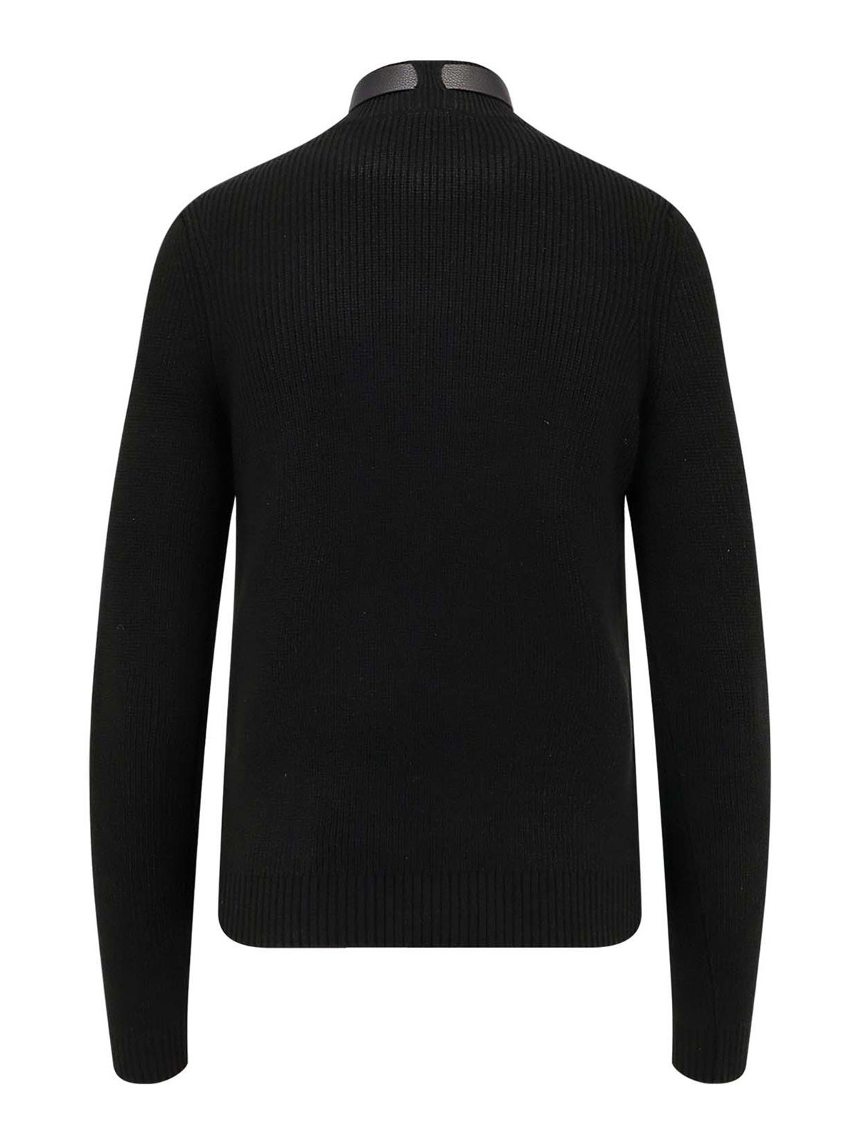 Elisabetta Franchi Ribbed Leather-trimmed Turtleneck Sweater In Black
