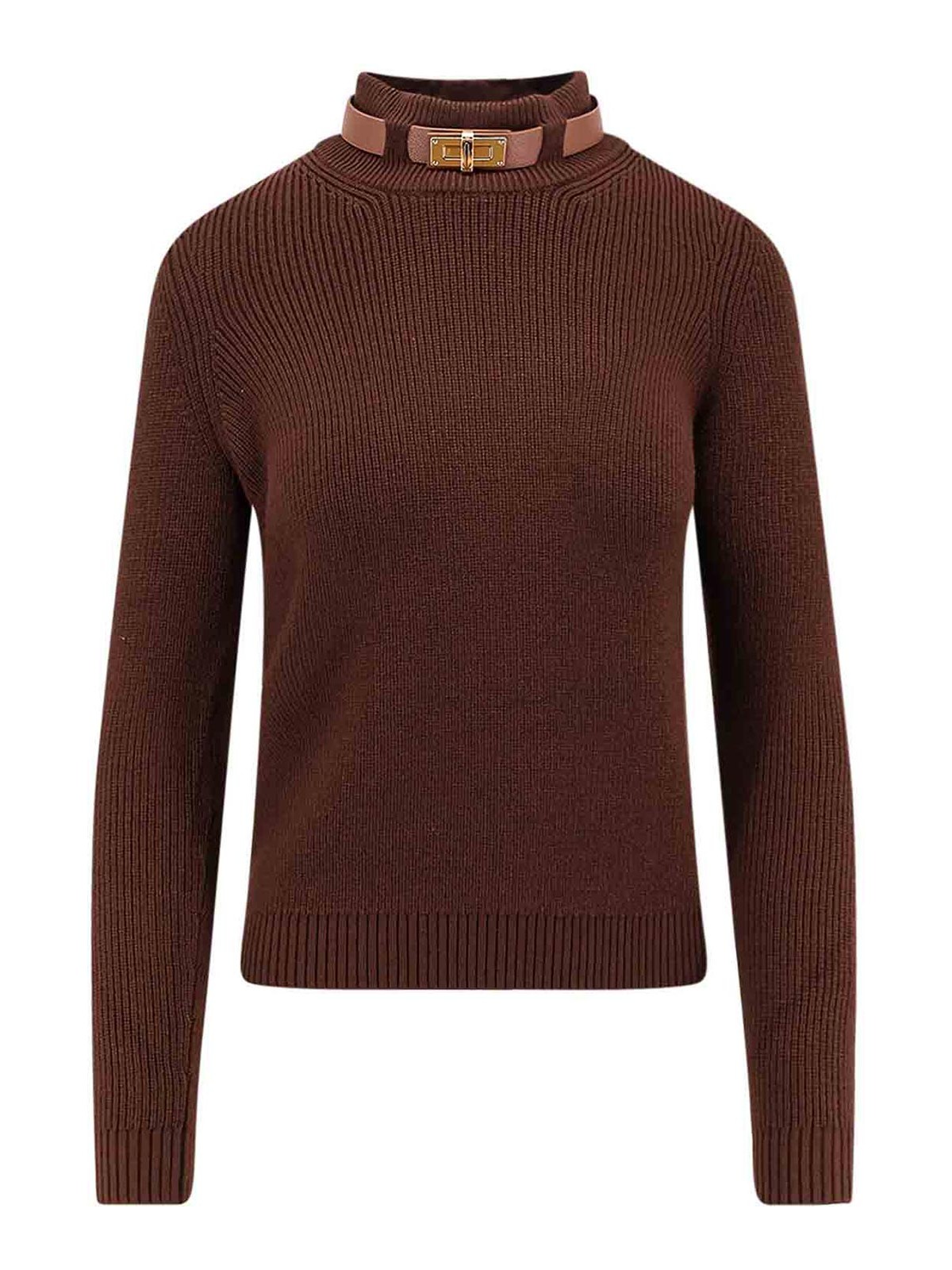 Elisabetta Franchi Wool-blend High-neck Sweater In Brown