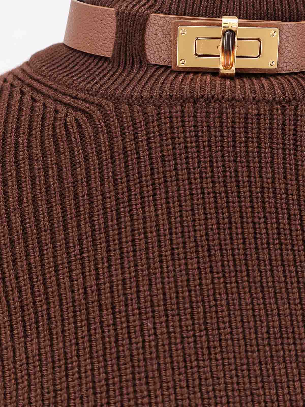 Elisabetta Franchi Wool-blend High-neck Sweater In Brown