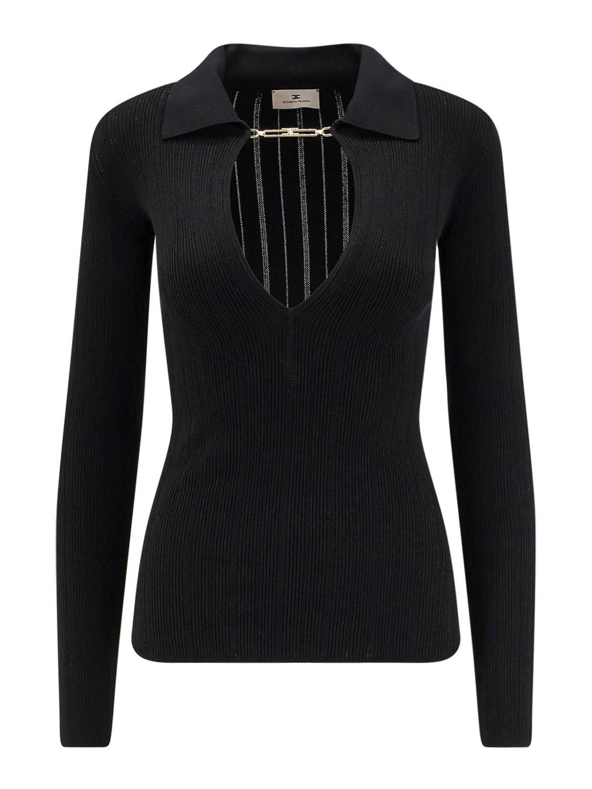 Elisabetta Franchi Silk-blend V-neck Sweater In Black