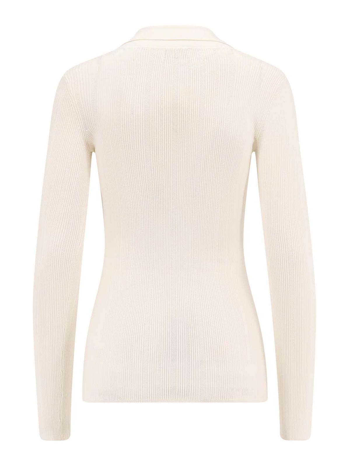 Elisabetta Franchi White Ribbed Sweater With Openwork Details In Neutral