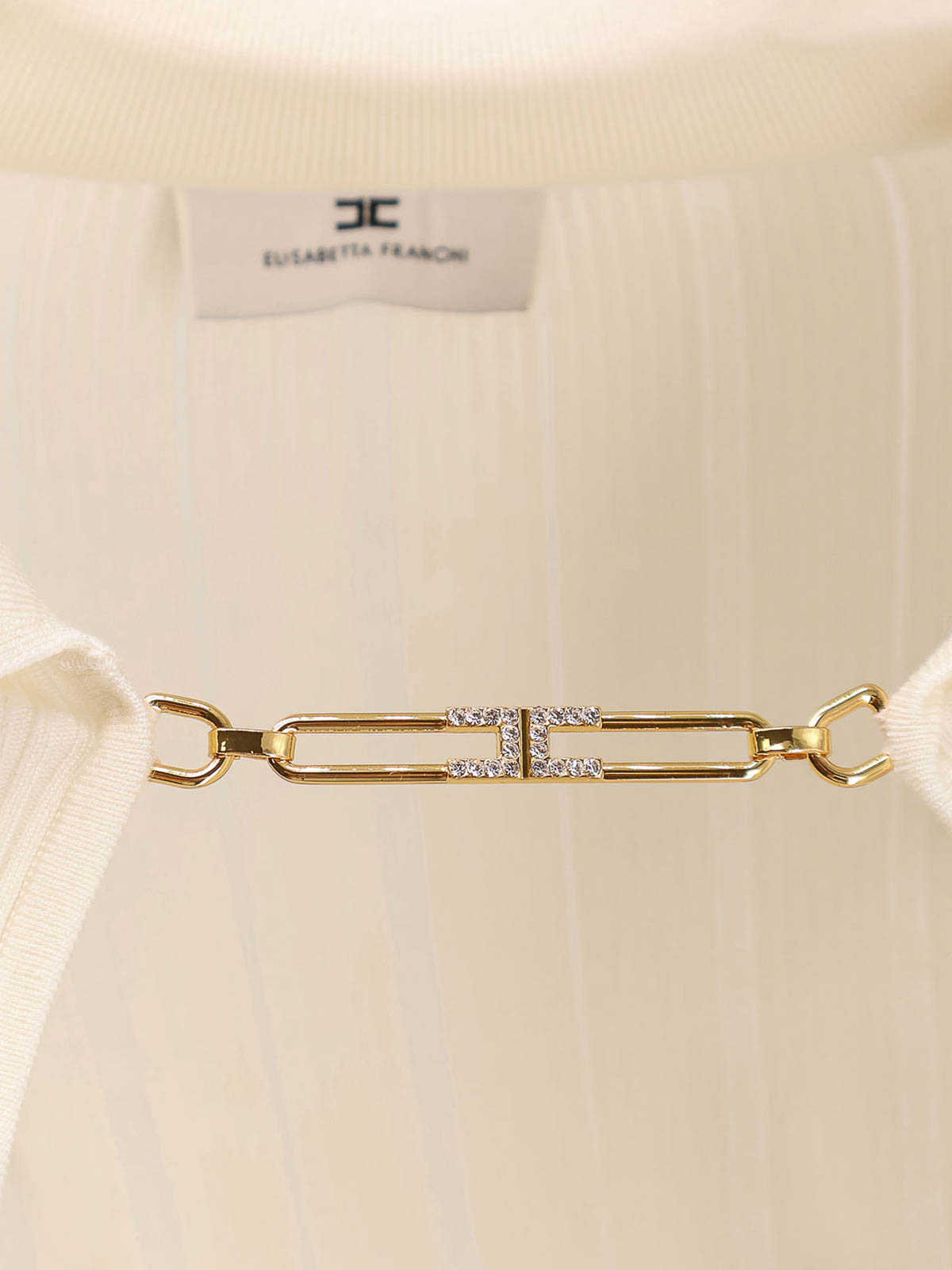 Elisabetta Franchi White Ribbed Sweater With Openwork Details In Neutral