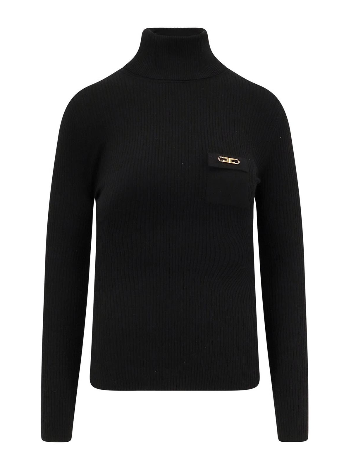 Elisabetta Franchi Logo Plaque Turtleneck Sweater In Black