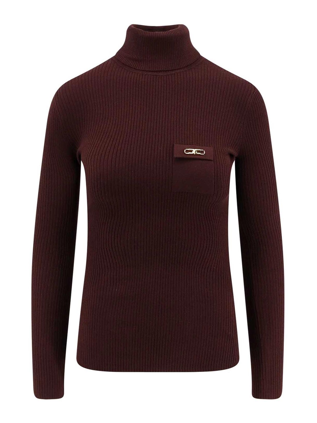 Elisabetta Franchi Turtleneck Sweater With Pocket In Burgundy