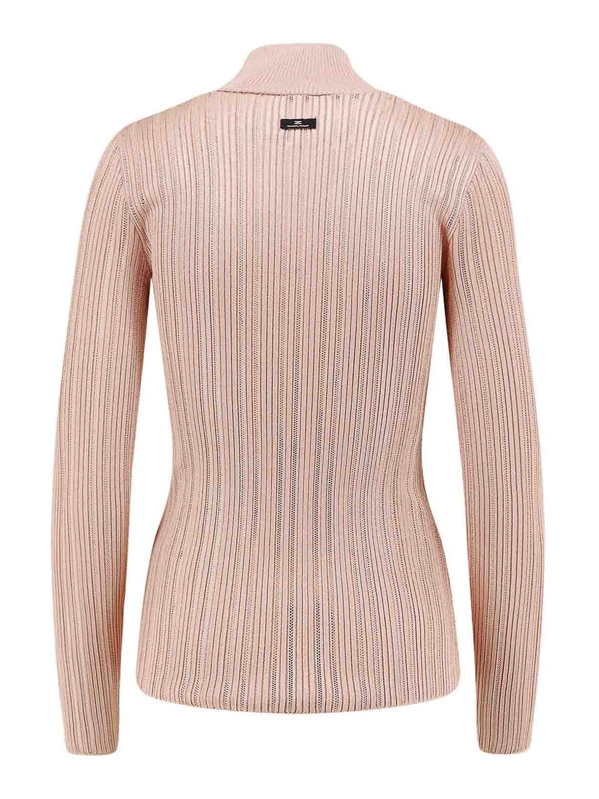 Elisabetta Franchi High Neck Shirt In Metallic Fabric In Pink