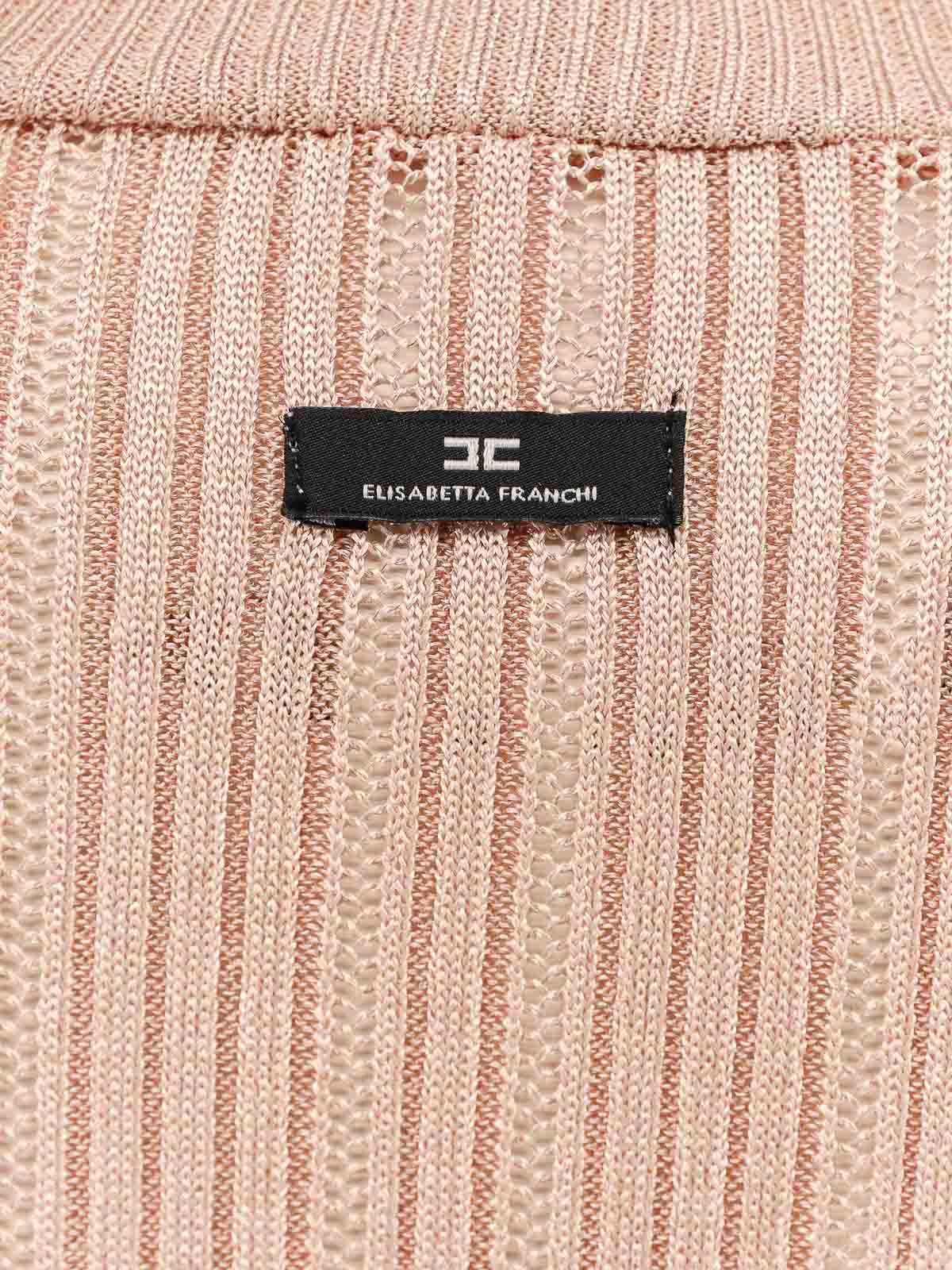 Elisabetta Franchi High Neck Shirt In Metallic Fabric In Pink