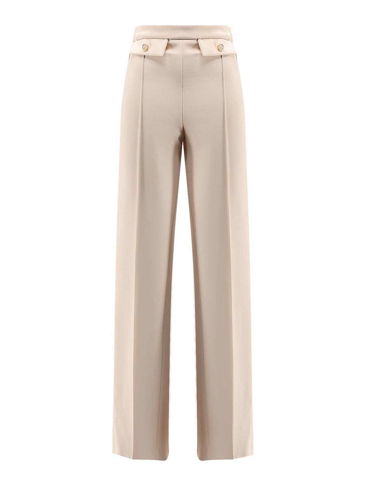 Elisabetta Franchi Wide Leg High Waist Trousers With Buttoned Flaps In Neutral