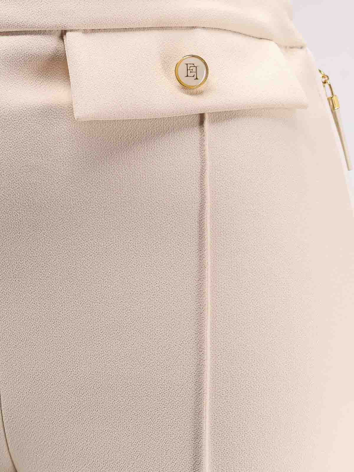 Elisabetta Franchi Wide Leg High Waist Trousers With Buttoned Flaps In Neutral