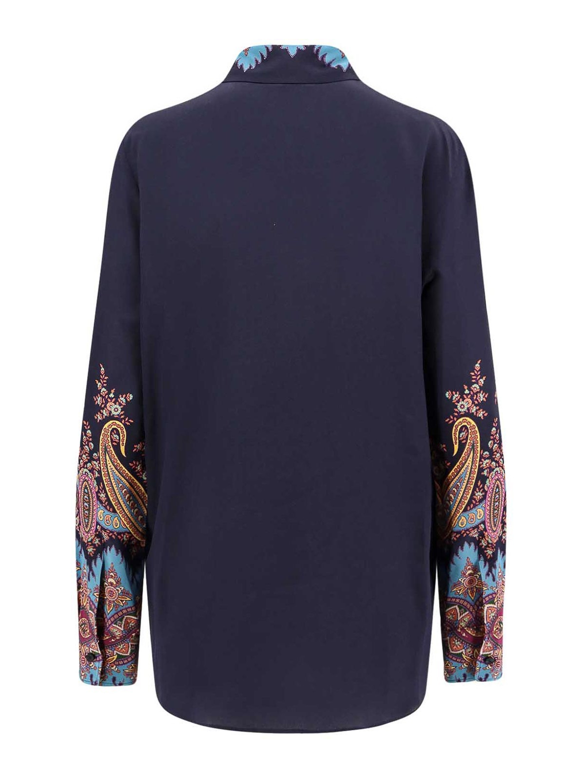 Etro Paisley Print Crepe De Chine Long-sleeved Shirt In Blue