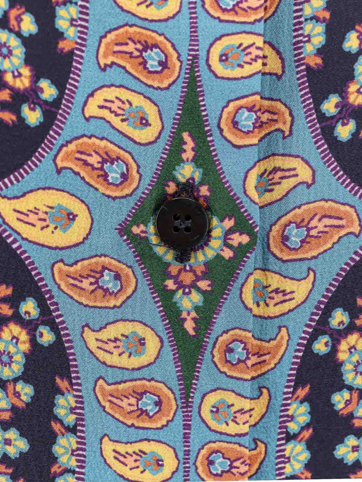 Etro Paisley Print Crepe De Chine Long-sleeved Shirt In Blue