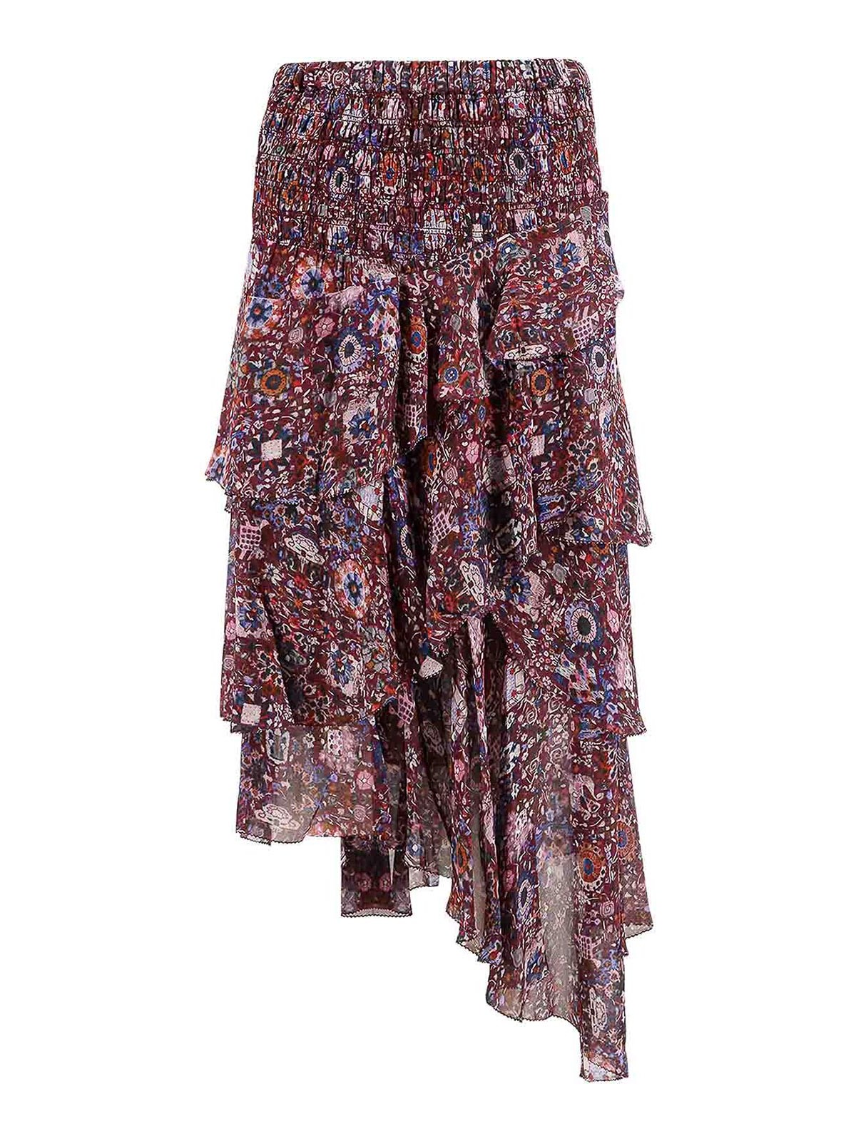 Isabel Marant Étoile Brigitte Smocked Waist Tiered Chiffon Midi Skirt In Multi