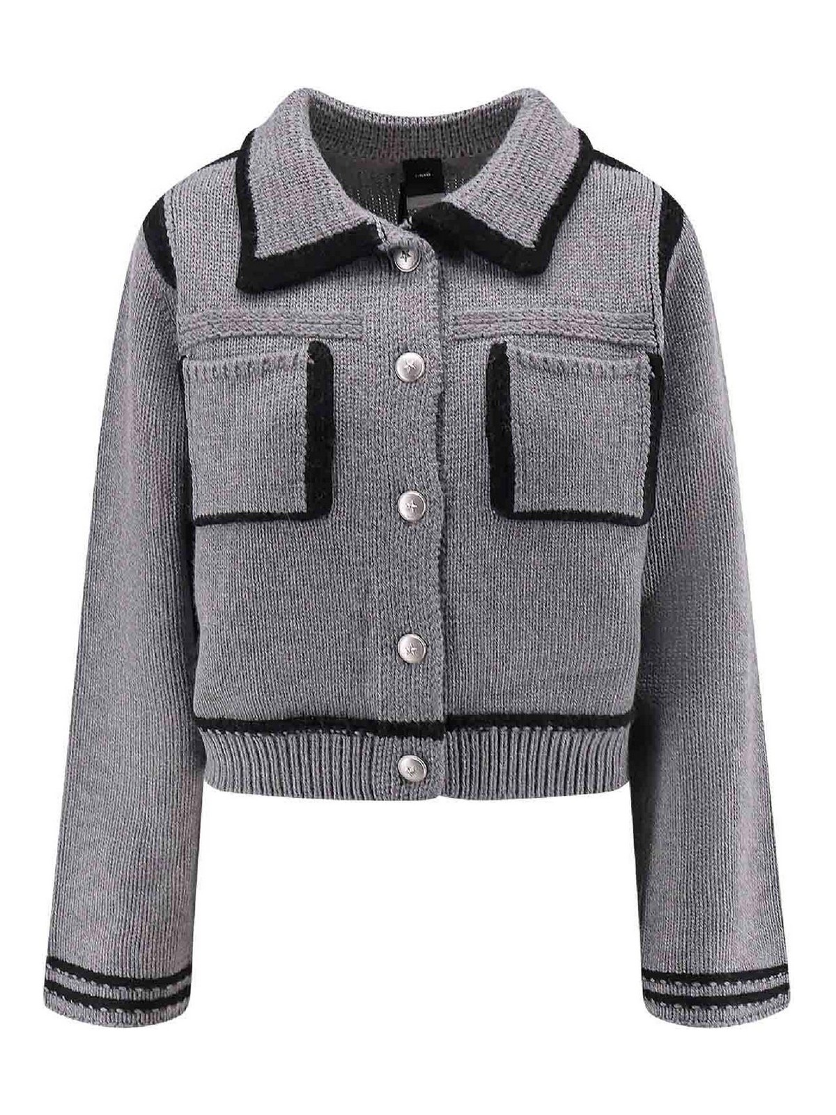 Pinko Wool Buttoned Cardigan In Gray