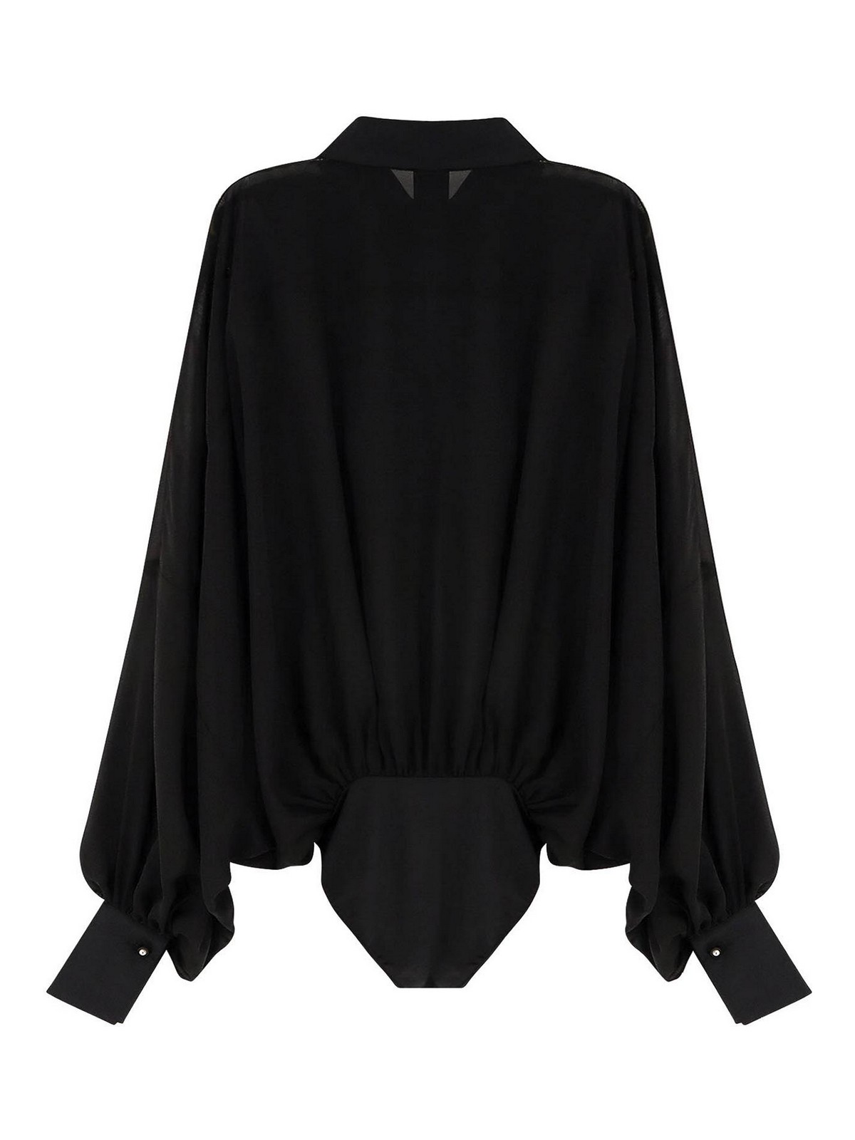 Pinko Crystal Buttoned Collared Sheer Shirt In Black