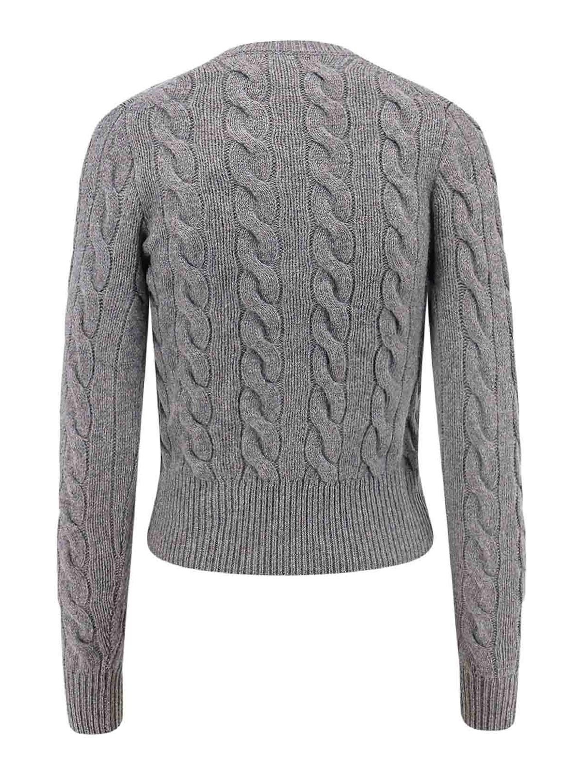 Polo Ralph Lauren Cable Knit Sweater With Button-up Front And Fitted Ribbed Hem In Gray