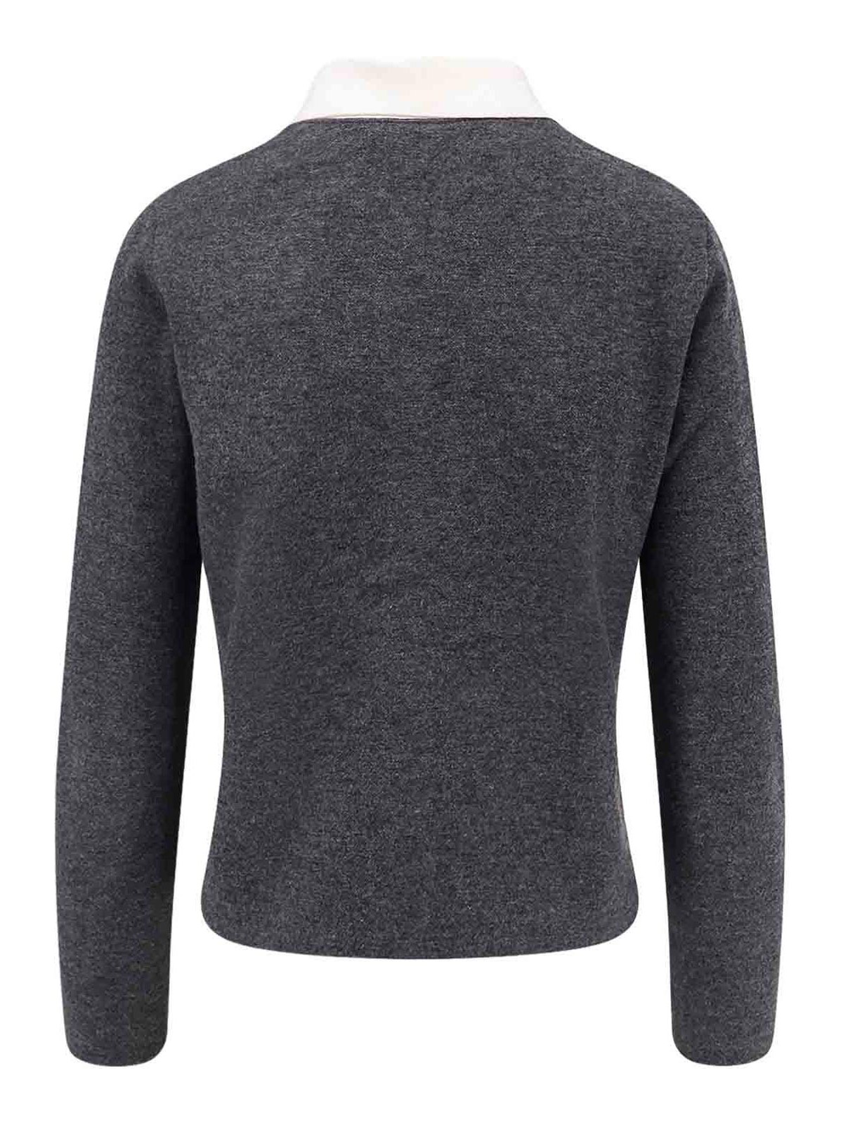 Self-portrait Contrast Collar Wool Blend Cardigan In Black