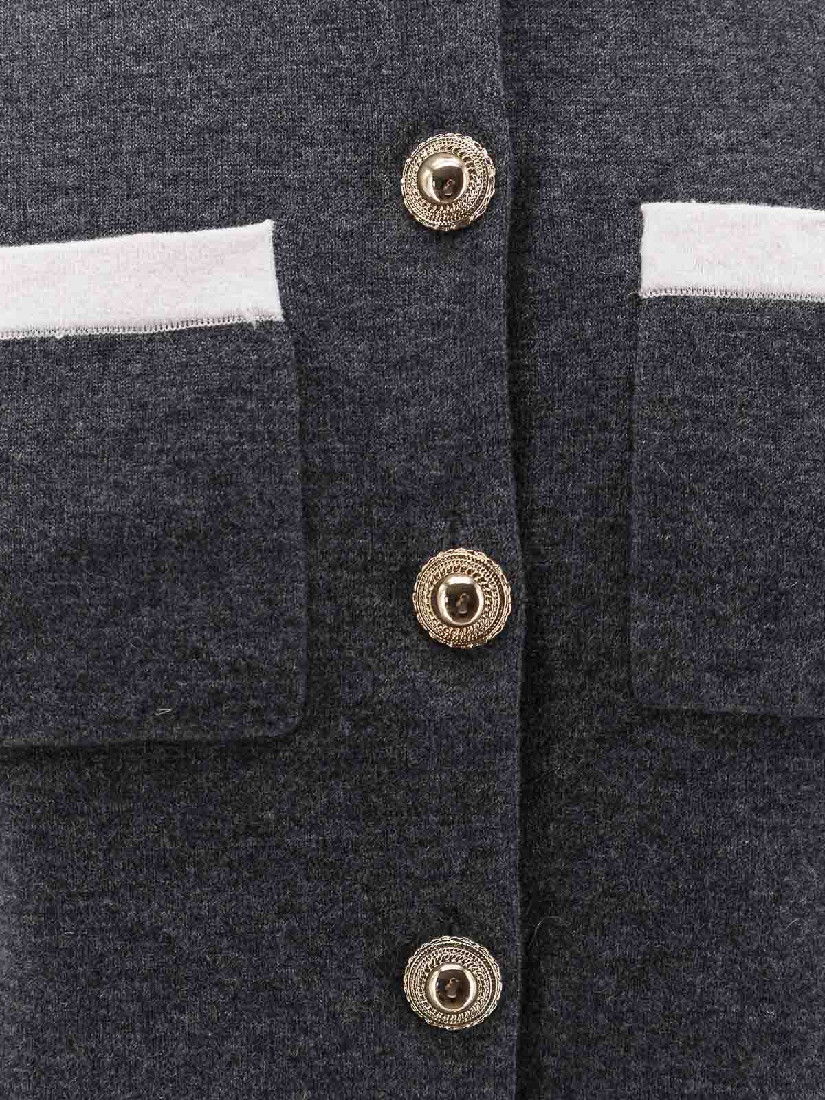 Self-portrait Contrast Collar Wool Blend Cardigan In Black