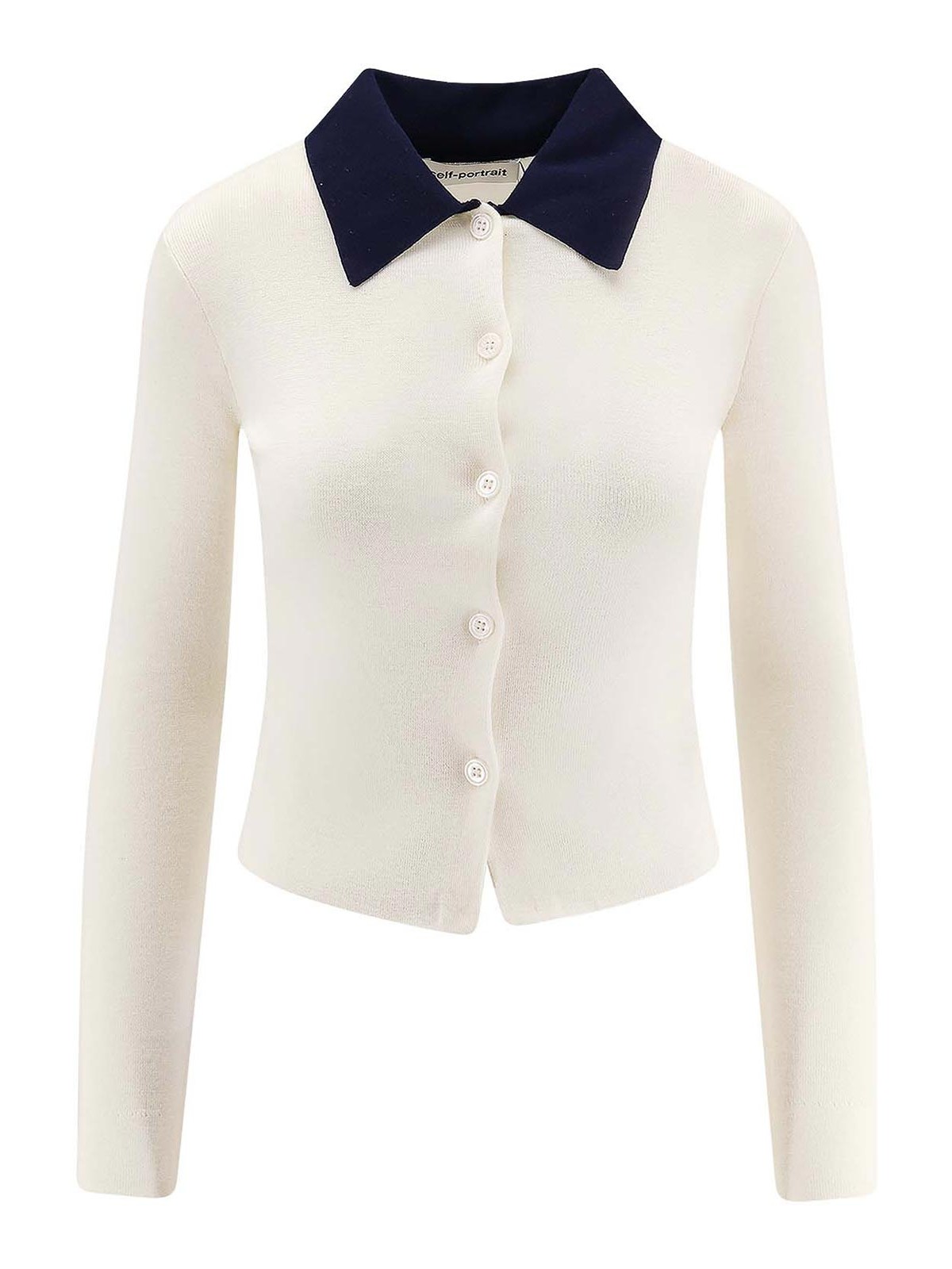 Self-portrait Wool Cardigan With Contrasting Collar In White