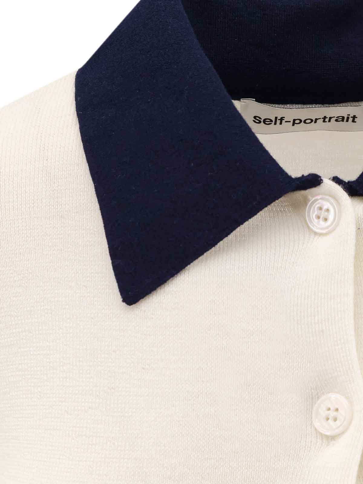 Self-portrait Wool Cardigan With Contrasting Collar In White