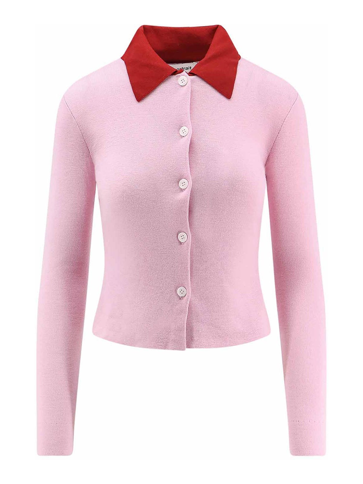 Self-portrait Wool Cardigan With Contrasting Collar In Nude