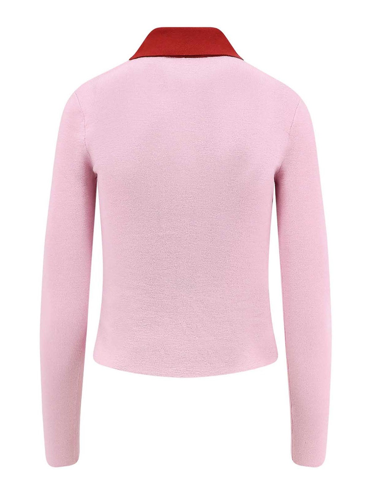Self-portrait Merino Wool Cardigan With Contrast Collar In Pink