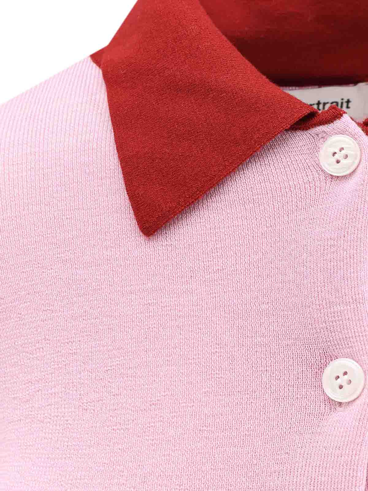 Self-portrait Merino Wool Cardigan With Contrast Collar In Pink