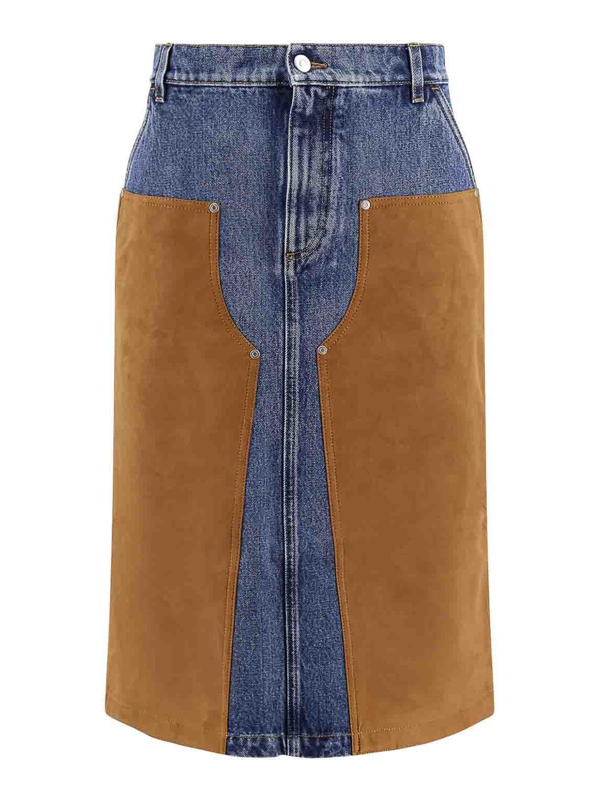Stella Mccartney Faux Suede-trimmed Denim Midi Skirt In Blue