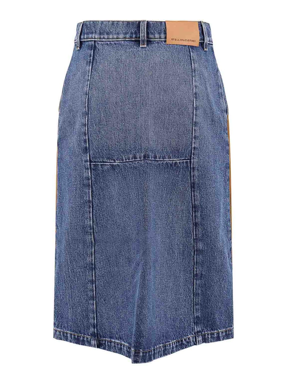 Stella Mccartney Faux Suede-trimmed Denim Midi Skirt In Blue