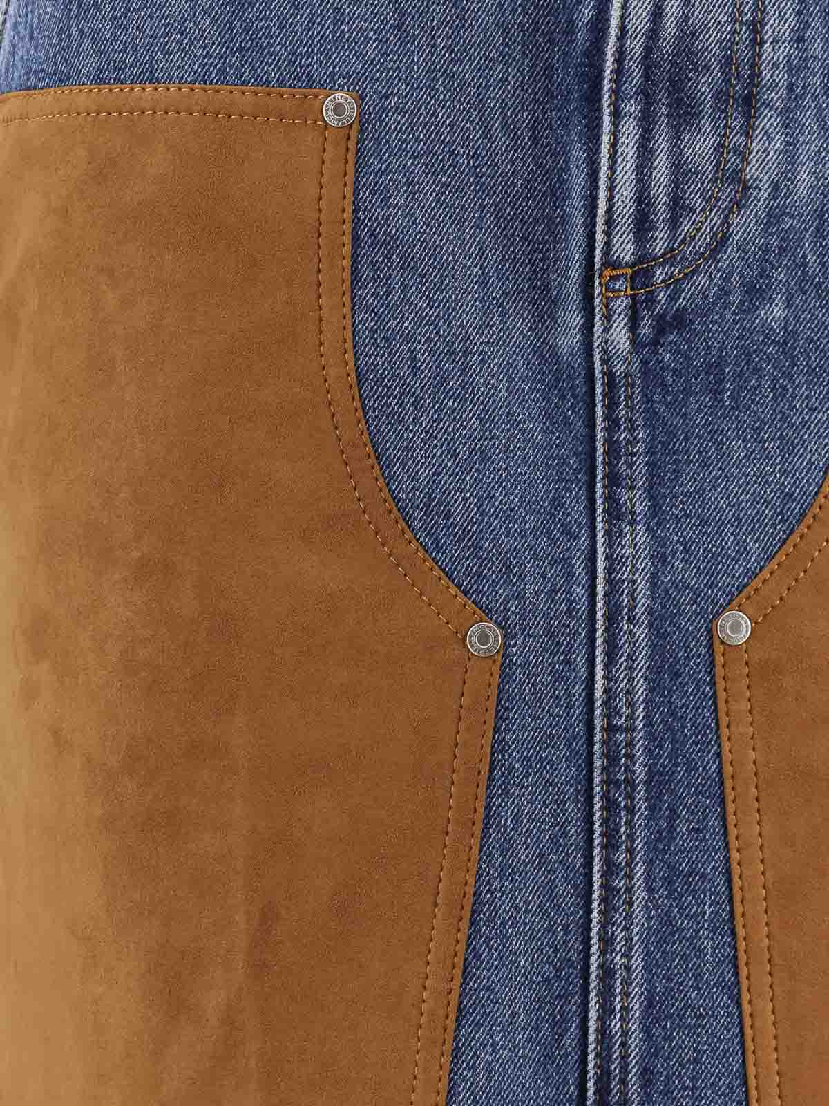 Stella Mccartney Faux Suede-trimmed Denim Midi Skirt In Blue