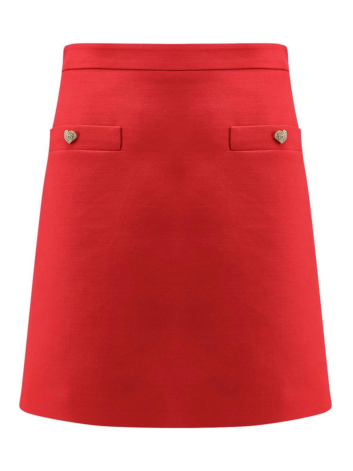 Valentino Crepe Couture Skirt With Heart Jewel Buttons In Red