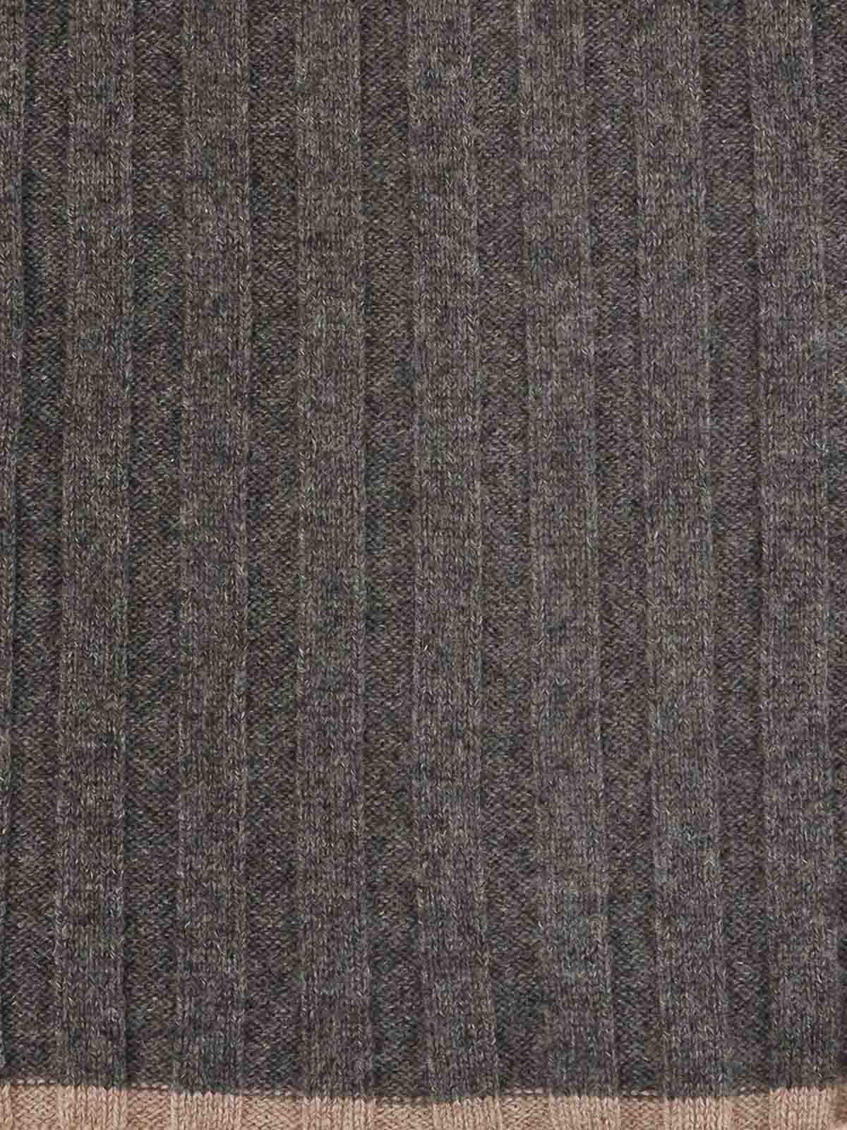 Brunello Cucinelli Ribbed Cashmere Scarf Two-tone Profile In Brown