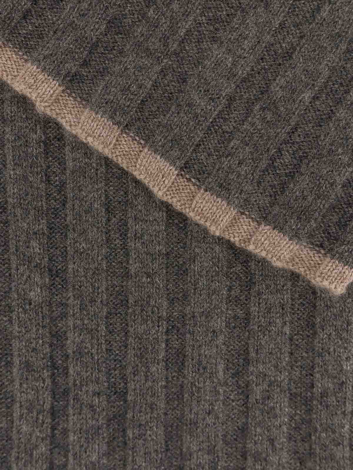 Brunello Cucinelli Ribbed Cashmere Scarf Two-tone Profile In Brown