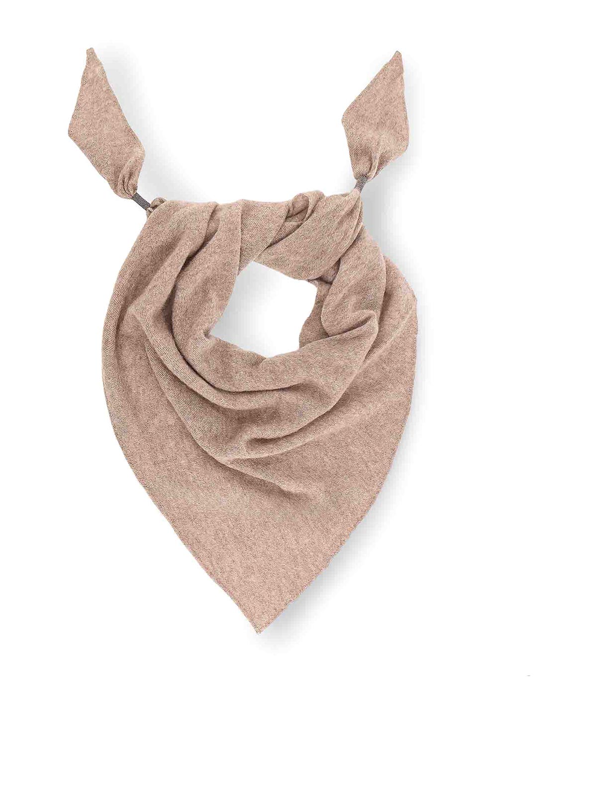 Brunello Cucinelli Cashmere Scarf With Mobile Detail In Sand