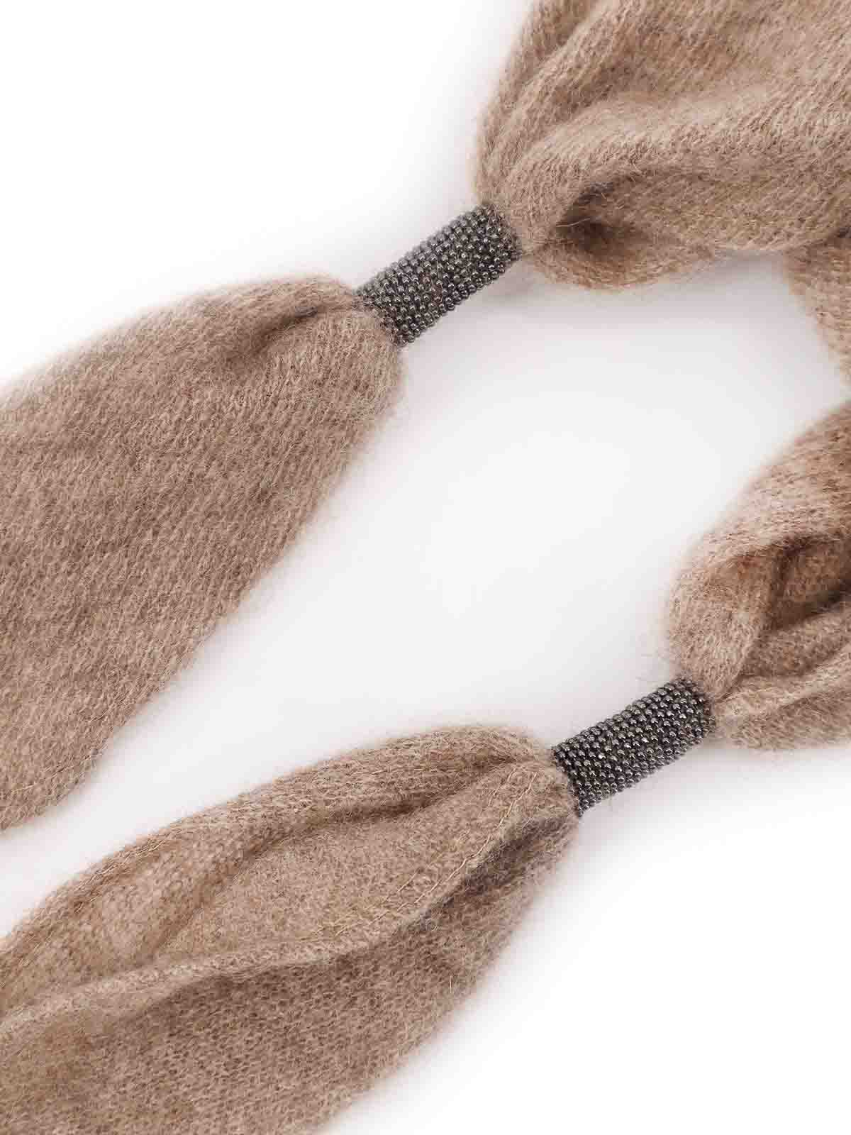 Brunello Cucinelli Cashmere Scarf With Mobile Detail In Sand