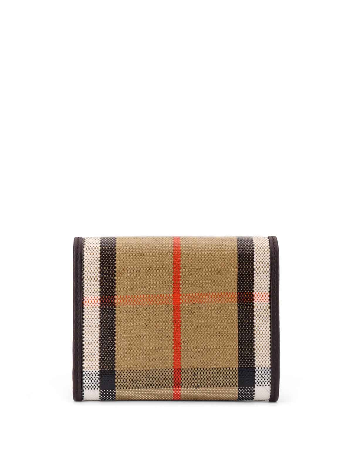 Burberry Compact Wallet With Leather Inserts In Check Pattern In Green
