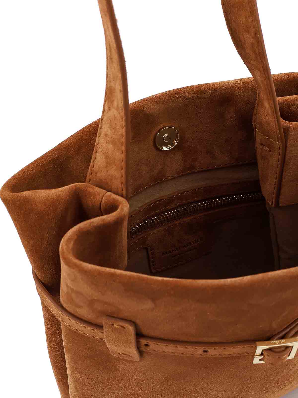 Manu Atelier Shoulder Bag Mini Tote Du Jour In Suede In Brown
