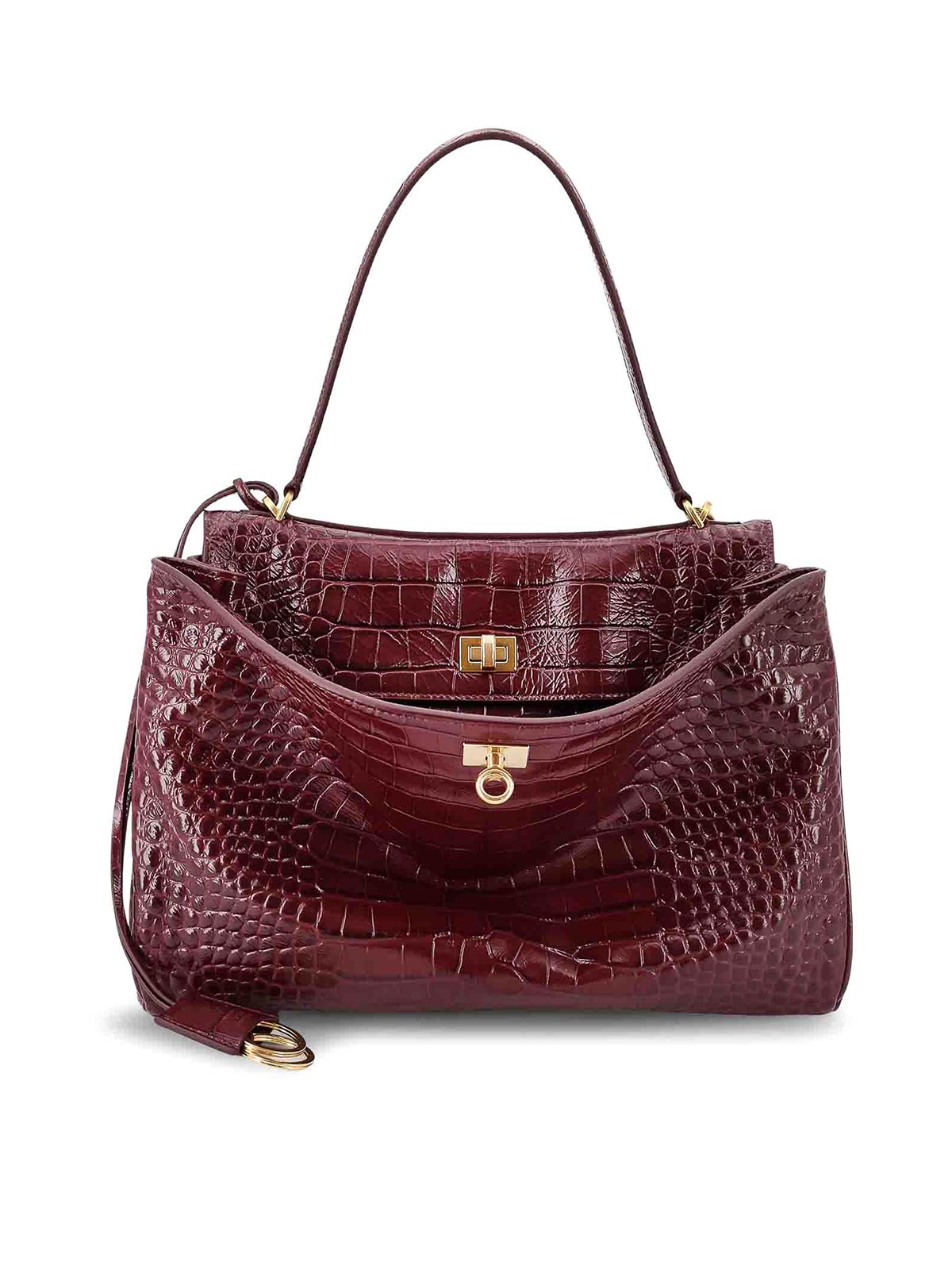 Balenciaga Rodeo Shoulder Bag In Coconut Effect Leather In Burgundy