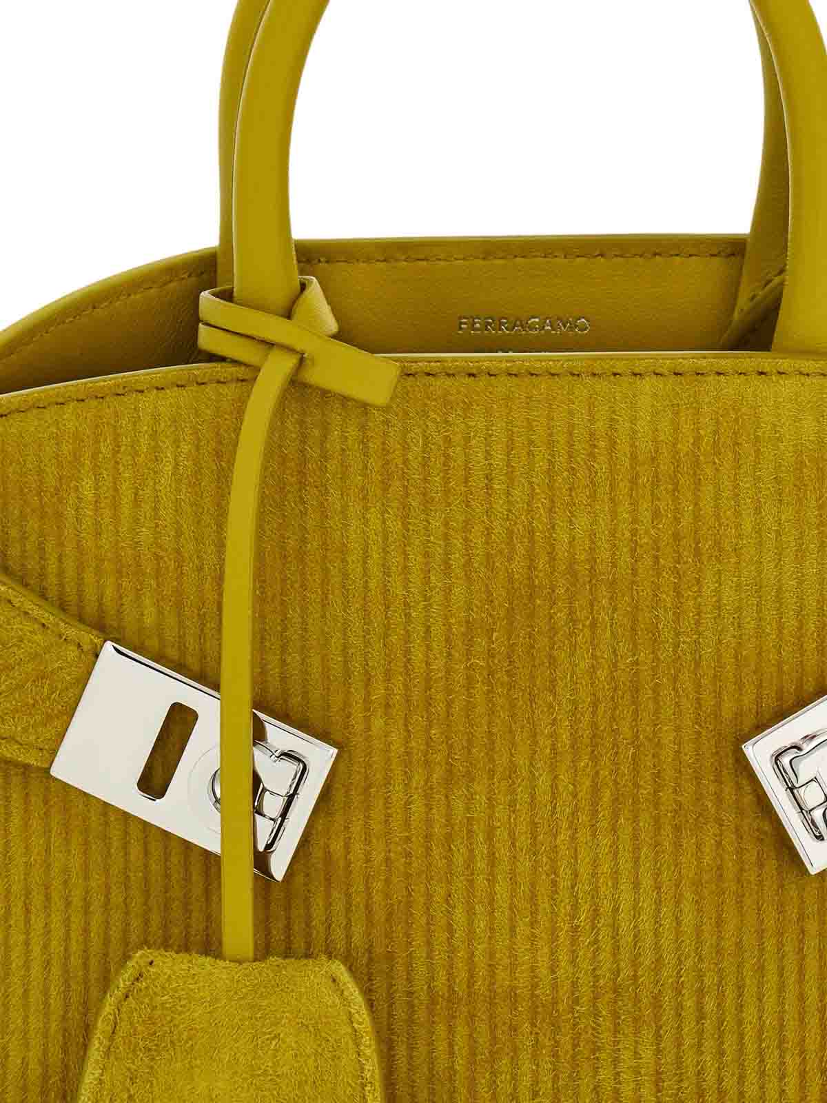 Ferragamo Women Hug Mini Ribbed Suede Shoulder Bag In Brown
