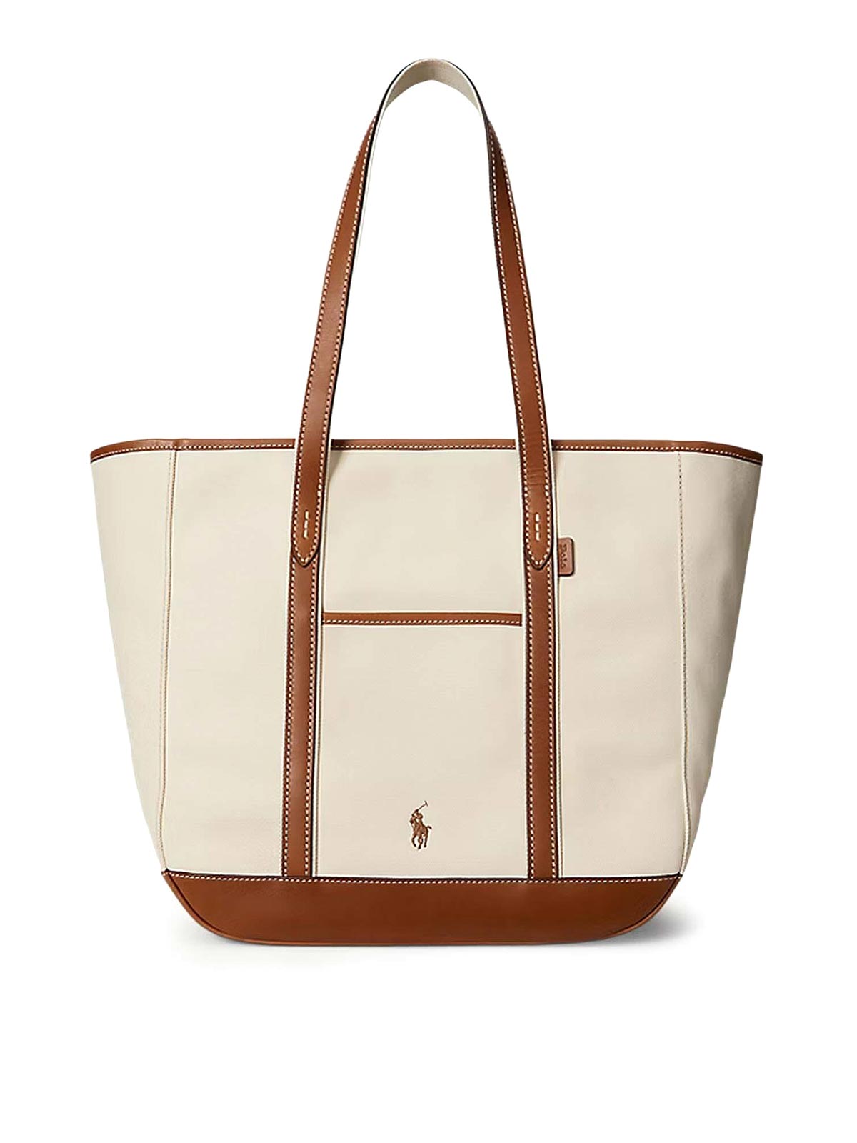 Polo Ralph Lauren Shoulder Bag In Canvas With Leather Profiles In Brown