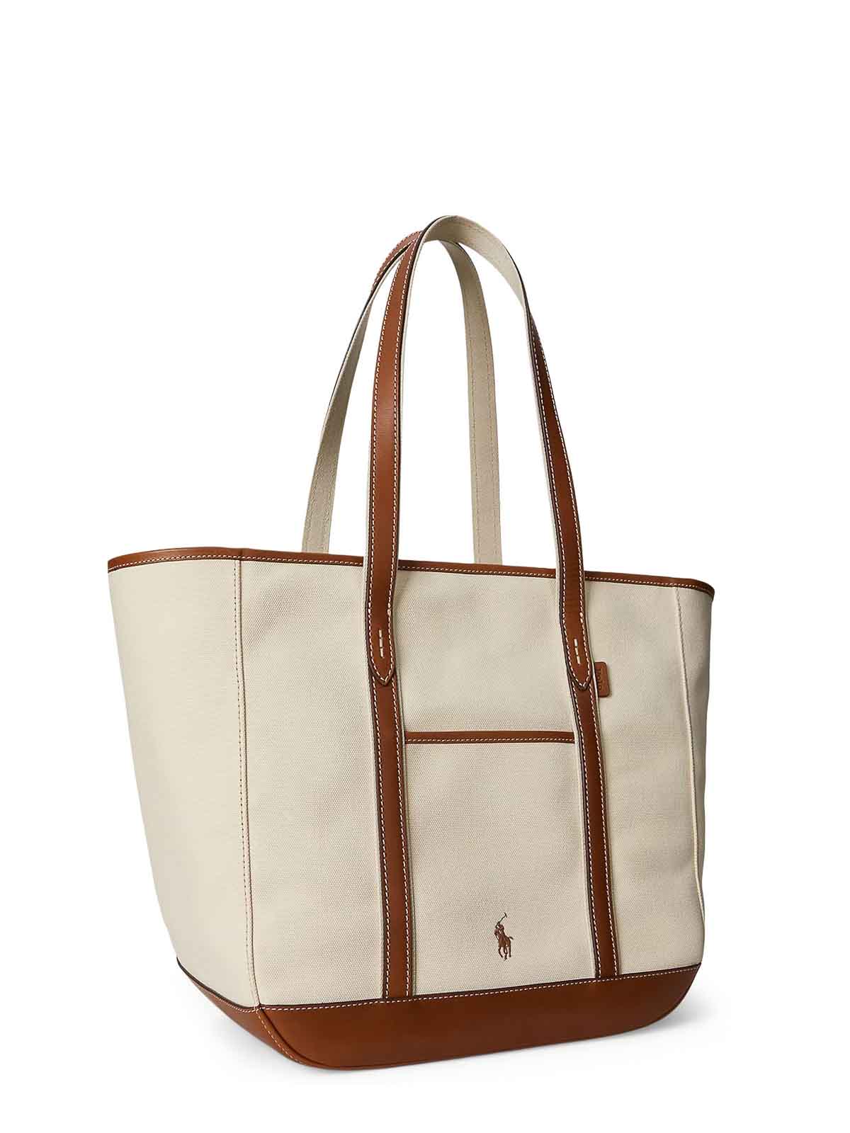 Polo Ralph Lauren Shoulder Bag In Canvas With Leather Profiles In Brown