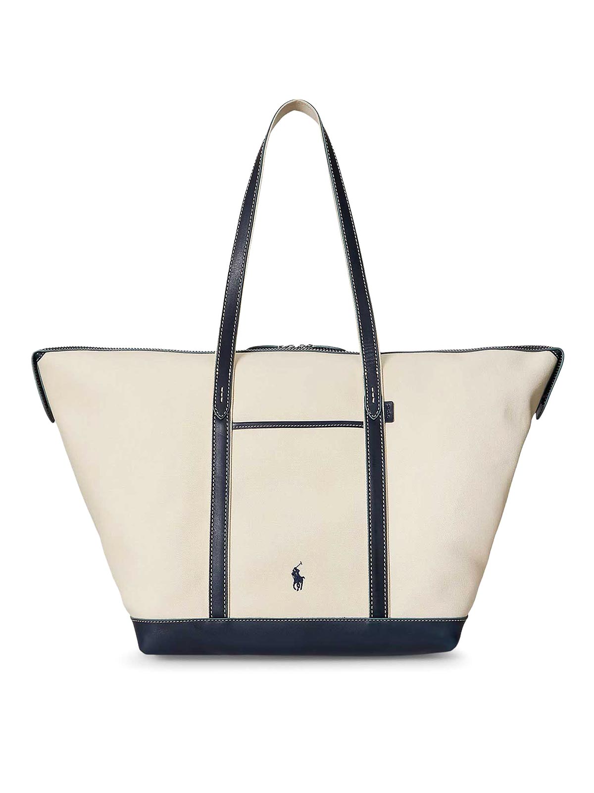 Polo Ralph Lauren Canvas Travel Bag With Leather Profiles In Sand