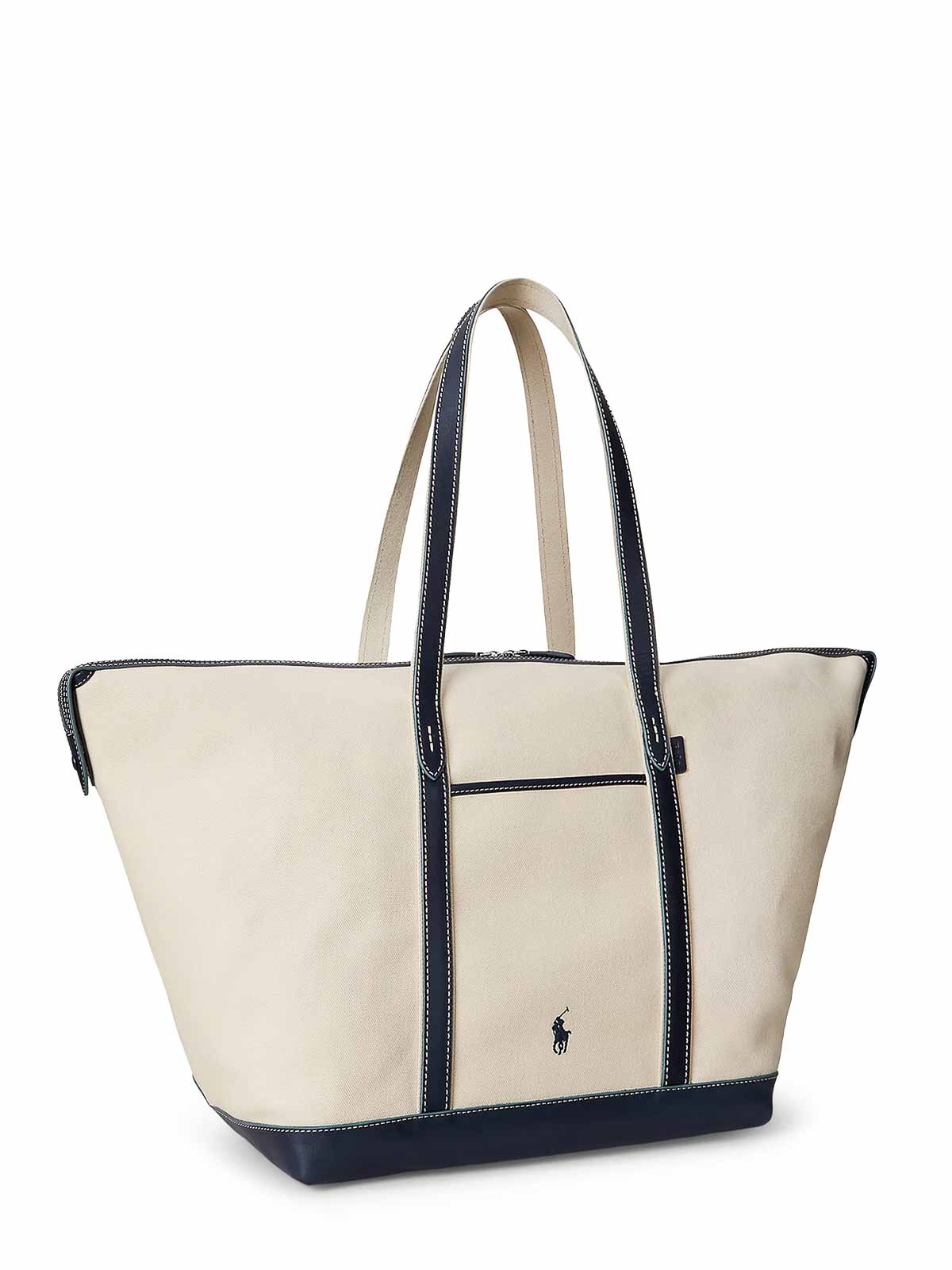 Polo Ralph Lauren Canvas Travel Bag With Leather Profiles In Sand