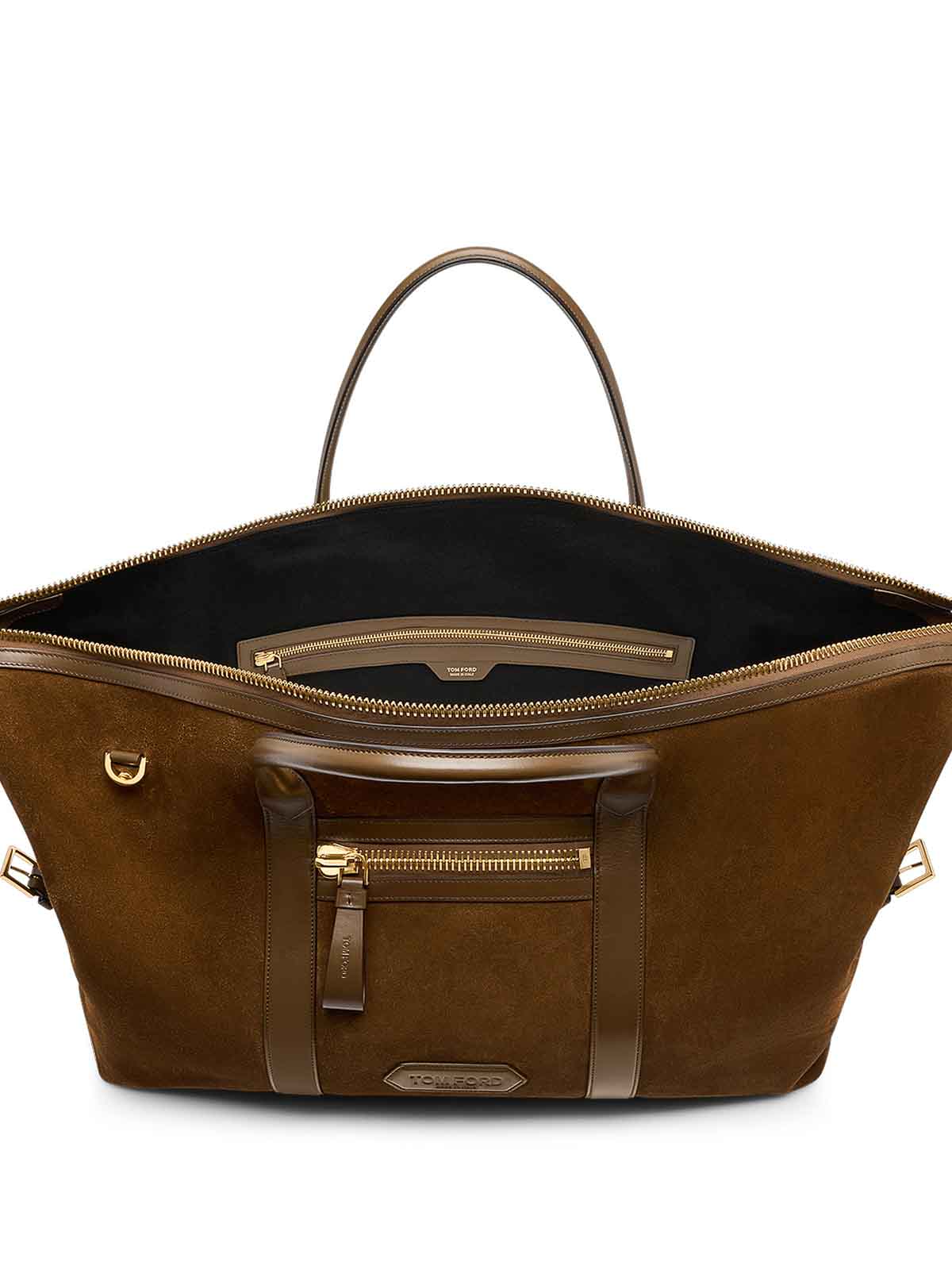 Tom Ford Suede Travel Bag With Leather Inserts In Brown