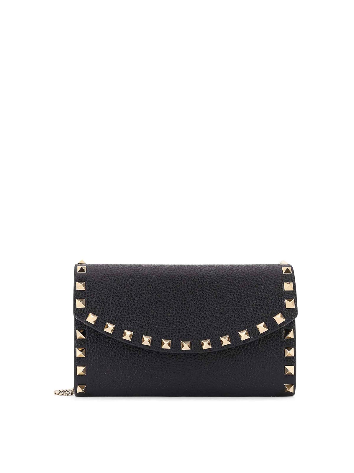 Valentino Rockstud Mini Grainy Leather Wallet On Chain In Black