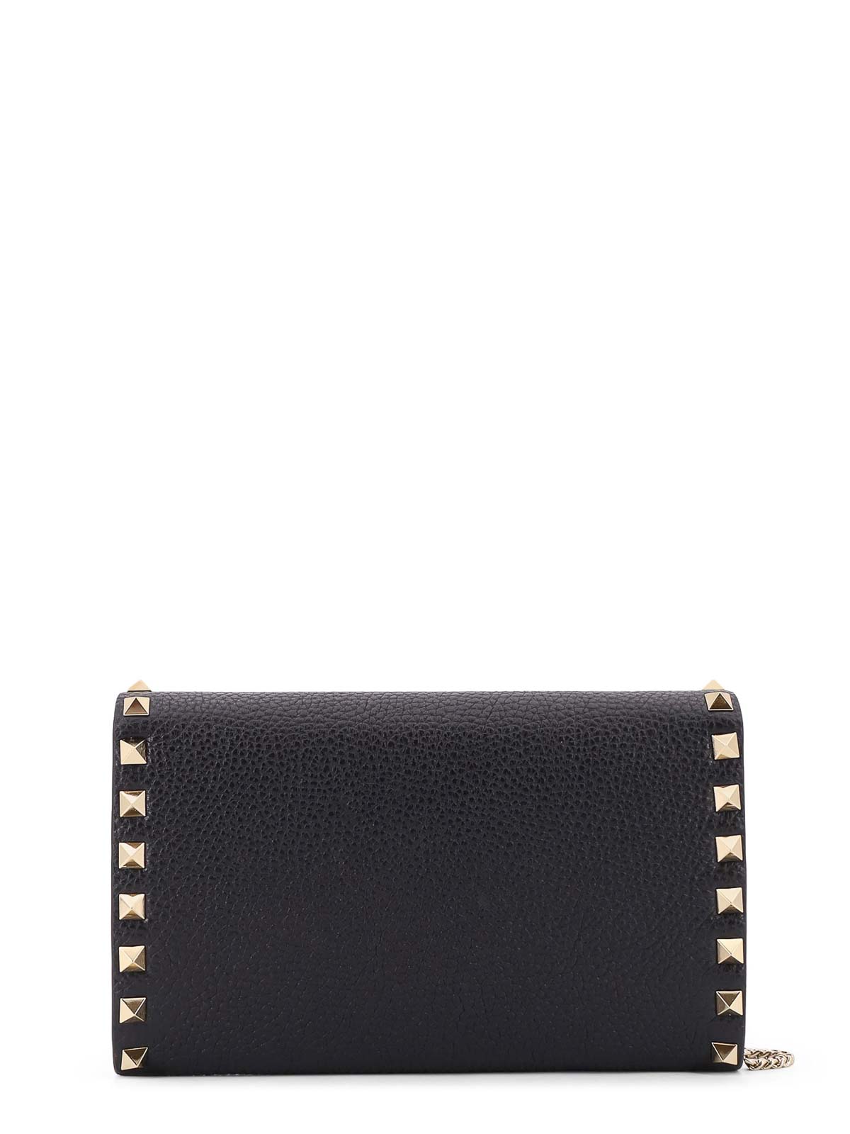 Valentino Rockstud Mini Grainy Leather Wallet On Chain In Black