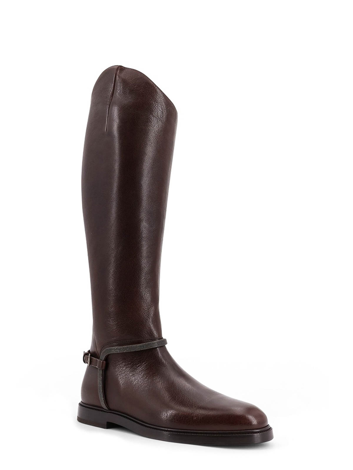 Brunello Cucinelli Leather Boots With Mobile Detail In Brown