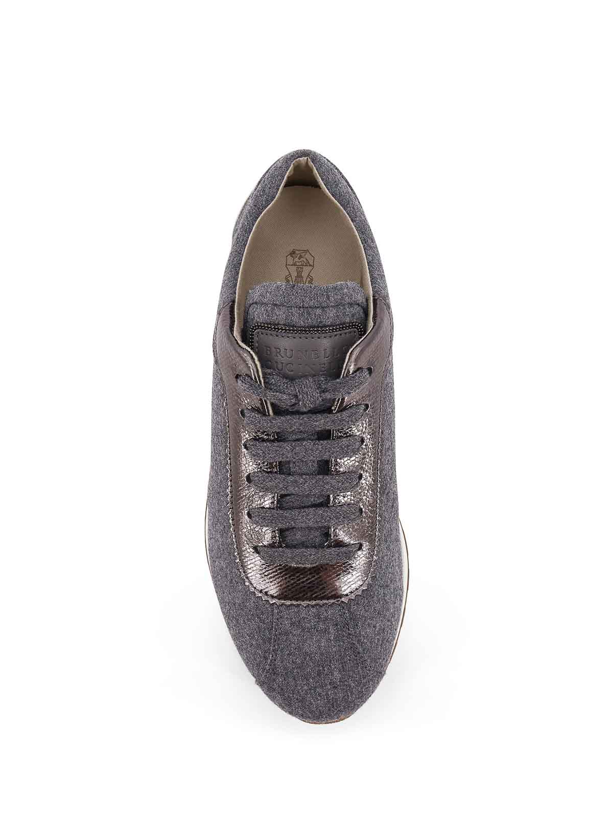 Brunello Cucinelli Women Low-top Wool Flannel Sneakers With Leather Profiles In Gray