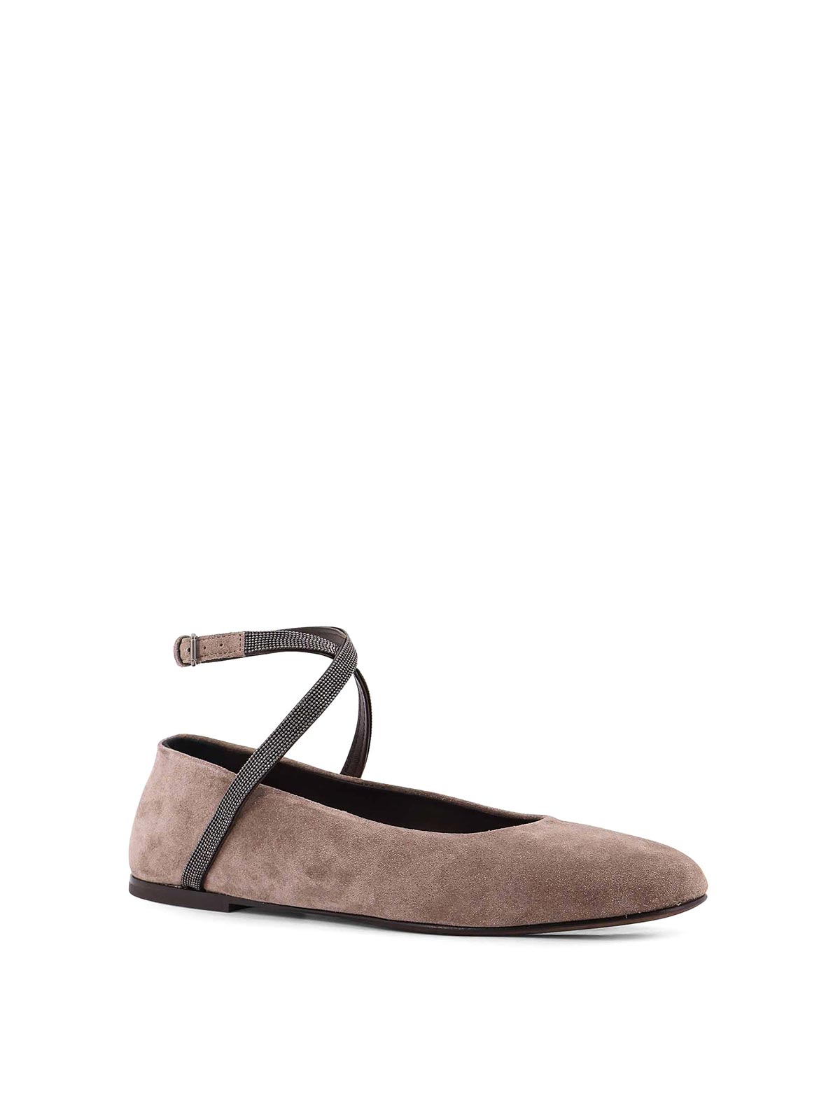 Brunello Cucinelli Suede Dancers With Mobile Details In Brown