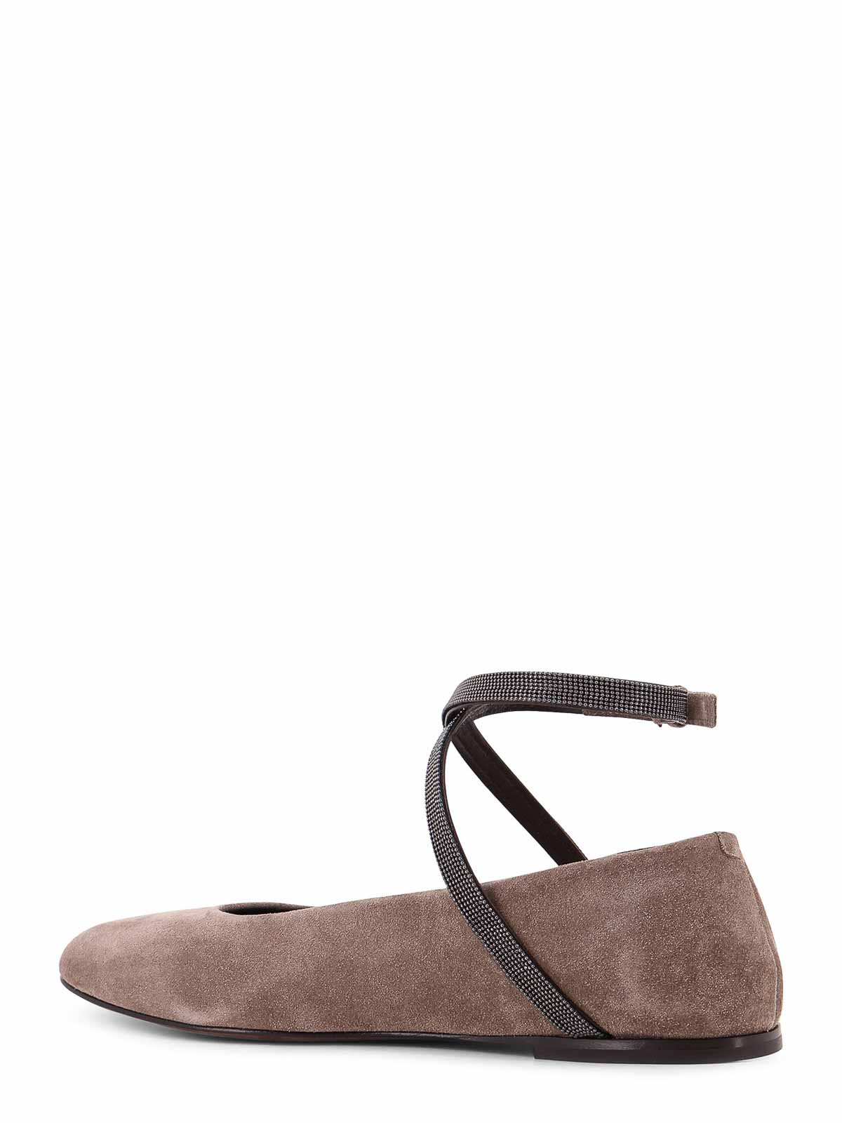 Brunello Cucinelli Suede Dancers With Mobile Details In Brown