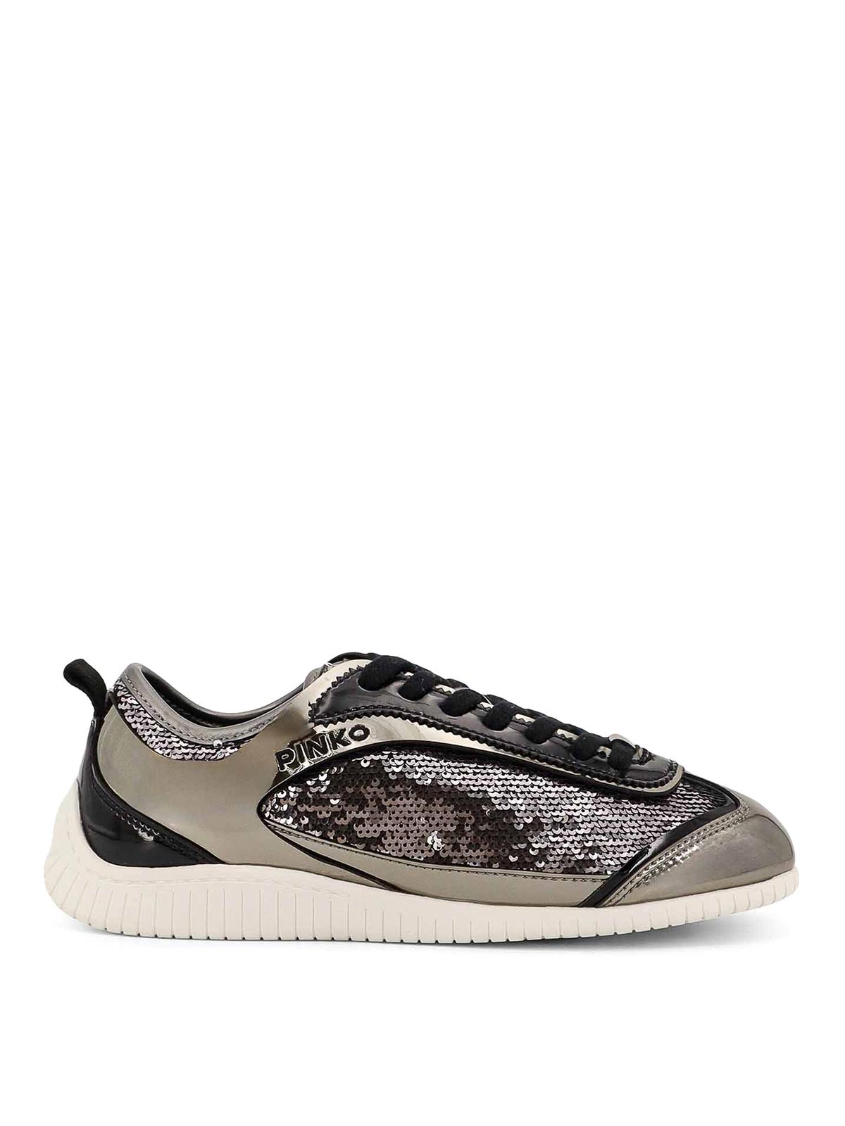 Pinko Reby 10 Mirror Fabric Sneakers With Sequins In Gray