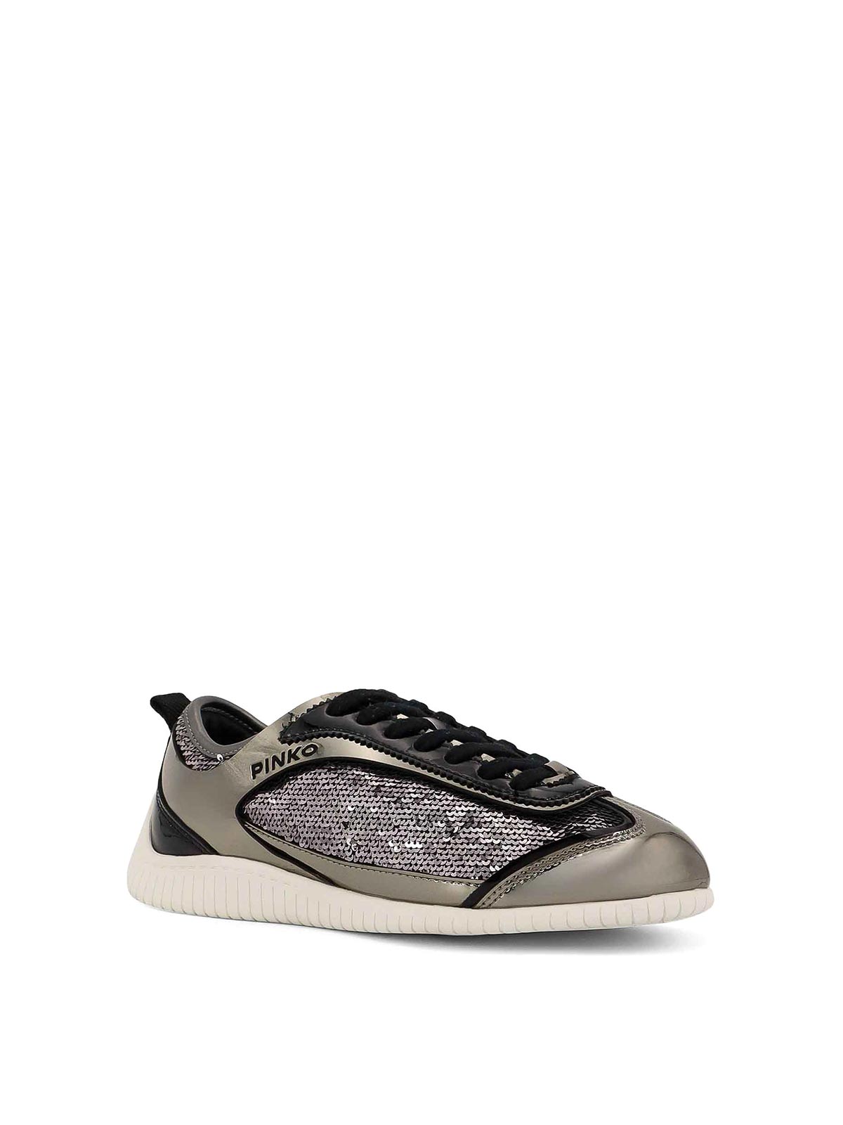 Pinko Reby 10 Mirror Fabric Sneakers With Sequins In Gray